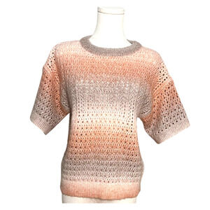 Design History Peach Greige Ombre Crochet Short Sleeve Sweater Small Boho